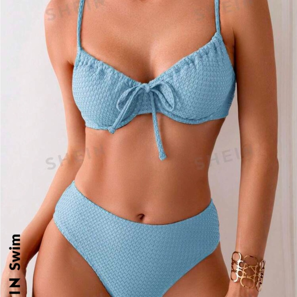 SHEIN Light Blue Textured Bikini Set